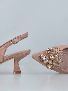 Buty damskie różowe szpilki skórzane Alma en Pena na niskim obcasie 39