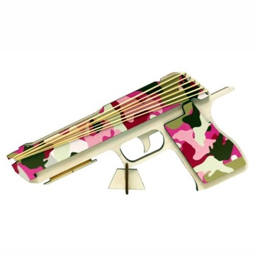 Pistolet sklejka na gumki 6-strzał. moro różowy