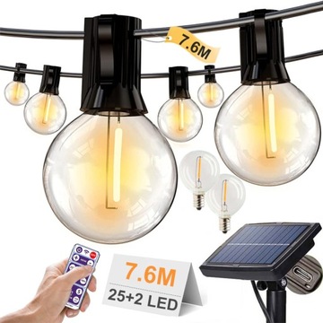GIRLANDA SOLARNA LAMPKI OGRODOWA ŁAŃCUCH ŚWIETLNY 25x ŻARÓWKI LED Z PILOTA