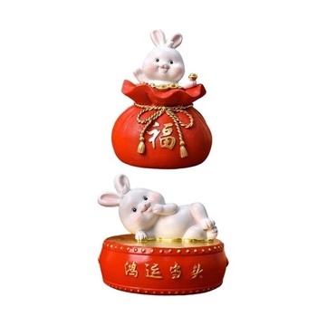 2x figurki szczęśliwego królika w stylu chińskim