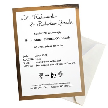ZAPROSZENIA NA ŚLUB WESELE ZŁOTE Z PERSONALIZACJĄ