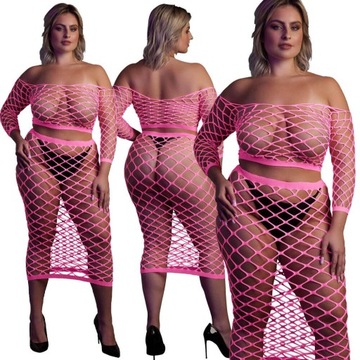 Sexy Komplet Ouch! NEON z Długą Spódnicą 834 Pink XL/4XL