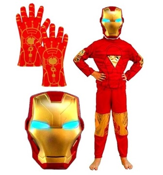 Strój IRON MAN przebranie MASKA RĘKAWICA LED S