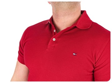 KOSZULKA POLO TOMMY HILFIGER 1985 POLÓWKA MĘSKA SLIM FIT CZERWONA S