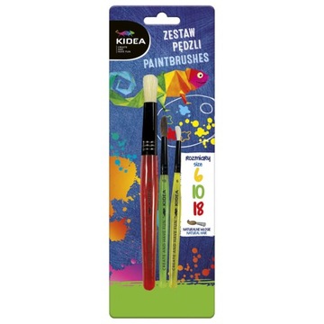 PĘDZLE Z DREWNA i NATURALNEGO WŁOSIA KIDEA 3 SZT