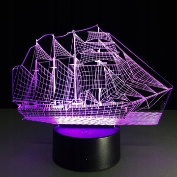 STATEK Żaglowiec LAMPKA NOCNA 3D KOLOR LED + PILOT