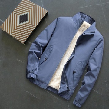 Men Jacket Fleece Lined Solid Color Long Sleeves Z
