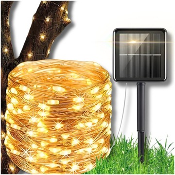 12M LAMPA Z PANELEM SOLARNYM OGRODOWA GIRLANDA 100 LED ŁAŃCUCH DRUCIK
