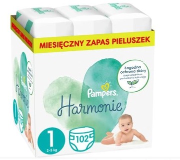 Pampers Harmonie Rozmiar 1, 102 pieluszki, 2kg-5kg