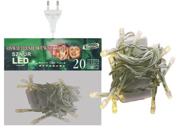 LAMPKI CHOINKOWE LED WEWNĘTRZNE 1,5m DŁUGOŚĆI 20 LAMPEK LED KOLOR BURSZTYN