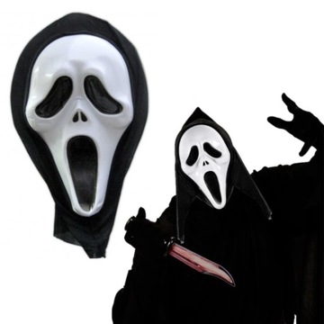 MASKA KRZYK Z KAPTUREM MASKI SCREAM HALLOWEEN