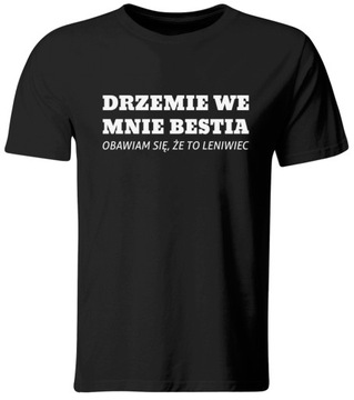 KOSZULKA Z NADRUKIEM DRZEMIE WE MNIE BESTIA, ROZ. S