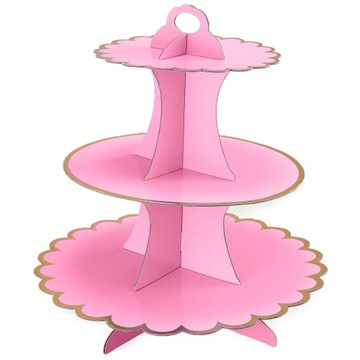 Patera na Babeczki Muffinki Ciasto Trzypiętrowa Różowa Stojak na Ciasto