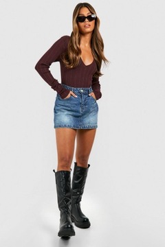 DC54312 *BOOHOO PRĄŻKOWANE BODY Z DŁUGIM RĘKAWEM DEKOLT V M