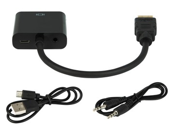 АДАПТЕР ПЕРЕХОДНИК ПРЕОБРАЗОВАТЕЛЬ HDMI - VGA D-SUB 15PIN HD АУДИОКАБЕЛЬ