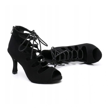 Черная кружева -танцевальная обувь 8,5 см