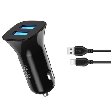 XO ładowarka samochodowa dwa gniazda TZ10 2x USB 2,4A czarna + kabel USB-C