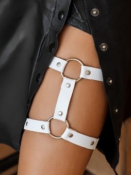 Podwiązka biała garter eko skóra gothic koło