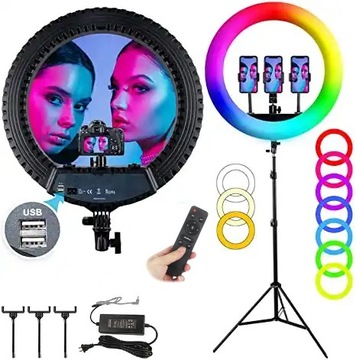 Lampa pierścieniowa RING Selfie LED RGB + Biała 56cm 240W Makijaż XXXL