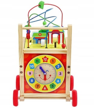 ДЕРЕВЯННЫЕ ХОДКИ PUSH ОБРАЗОВАТЕЛЬНЫЙ КУБ 6в1 часы-мула деревянные кубики