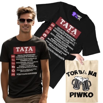 KOSZULKA DLA TATY DZIEŃ TATY TATA SP Z.O.O PREZENT +TORBA NA PIWKO ROZ.XXL