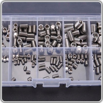 ВИНТЫ БЕЗГОЛОВКИ С ШЕСТИГРАННОЙ ГОЛОВКОЙ - НАБОР ИЗ 200 ШТ. РАЗЛИЧНЫХ РАЗМЕРОВ