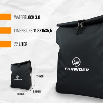 ВЕЛОСИПЕДНАЯ РОЗЕТКА ЗАДНЯЯ СУМКА НА ПЛЕЧО ВОДОНЕПРОНИЦАЕМАЯ 22 Л FORRIDER ЧЕРНАЯ