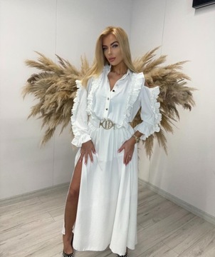 Sukienka damska białą długa maxi rozcięciem zwiewna PF Paparazzi Fashion