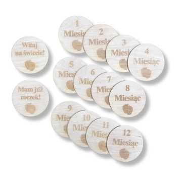 TABLICZKI DREWNIANE KARTY DO ZDJĘĆ DZIECKA Z MIESIĄCAMI PIERWSZY ROK ŻYCIA
