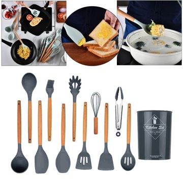 Щипцы силиконовые. Кухонная лопатка. Темно-серый.