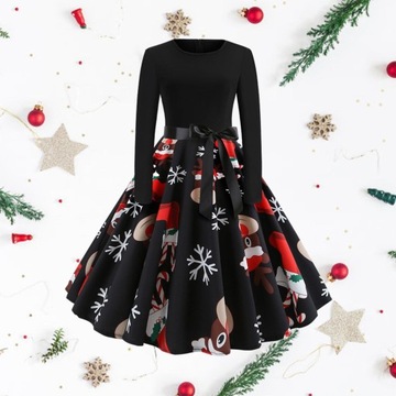 Dámske vianočné šaty 50S prešívané XXL s potlačou 1