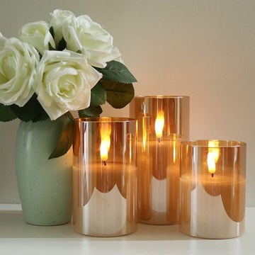 3 СВЕЧИ, ДЕКОРАТИВНЫЕ СВЕЧИ СВЕТОДИОДНЫЕ, ПОЗОЛОЧЕННОЕ СТЕКЛО, ДЕКОРАТИВНЫЕ, ДЕКОРАТИВНЫЕ РОЖДЕСТВЕНСКИЕ СВЕЧИ