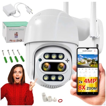 KAMERA OBROTOWA ZEWNĘTRZNA WIFI PTZ 4MP 8X ZOOM DWA OBIEKTYWY APLIKACJA PL