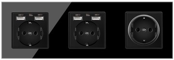 GNIAZDO 4×USB SZKLANE GNIAZDKO POTRÓJNY BEZ BOLCEM