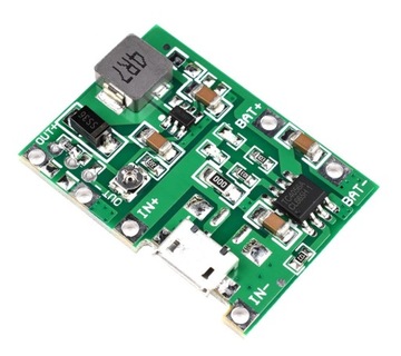 Модуль повышения мощности и BMS 2 в 1 Литий-ионный TP4056 microUSB 1A с регулируемым усилением / 0115