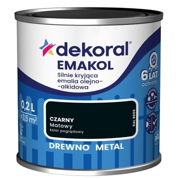 DEKORAL EMALIA SILNIE KRYJĄCA czarny mat 0,2L