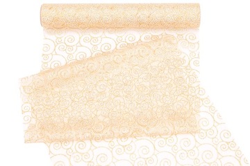 ORGANZA Z NADRUKIEM ORNAMENT 36cm/4,5m BIAŁO ZŁOTA