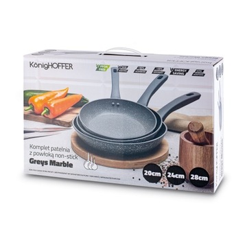 НАБОР ИНДУКЦИОННЫХ СКОВОРОД С АНТИПРИГАРНЫМ ПОКРЫТИЕМ, 3 шт., 20/24/28 см Серый Мрамор Konighoffer