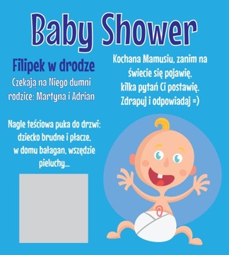 zestaw na BABY SHOWER gry ZABAWY zdrapki BĄBELKOWE