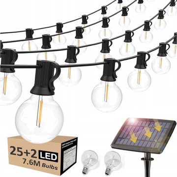 LAMPA SOLARNA OGRODOWA GIRLANDA 25 LED CIEPŁE DO OGRODU LOFT TARAS BALKON