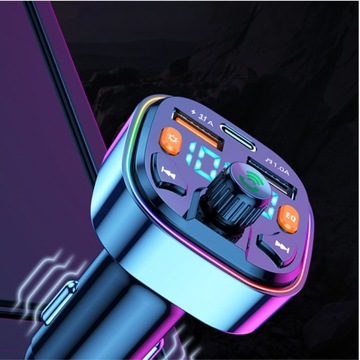 FM-ПЕРЕДАТЧИК BLUETOOTH 5.0 ЗАРЯДНОЕ УСТРОЙСТВО QC 3.0 PD 20 Вт RGB 2x USB USB-C