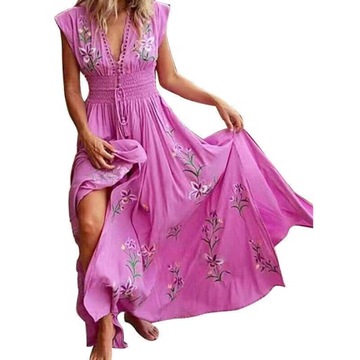 Różowa sukienka kwiaty midi glamour kwiaty haft XXL 44