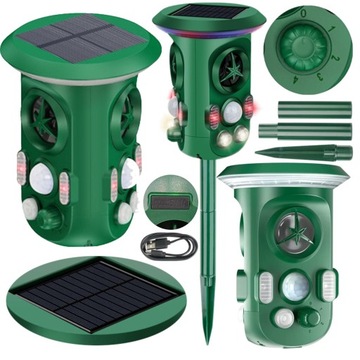ODSTRASZACZ ZWIERZĄT KOTÓW PSÓW PTAKÓW DZIKÓW SOLARNY 360st. KABEL ŁADUJĄCY
