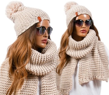 Komplet zimowy CZAPKA beanie + DUŻY SZALIK MODNY CIEPŁY KOLORY