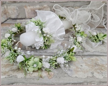 Komplet komunijny: Torebka do alby, wianek komunijny, okapnik i rękawiczki