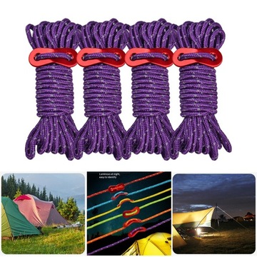 4 шт. оттяжки, толстый светоотражающий паракорд, нейлоновая веревка из паракорда с фиолетовым цветом