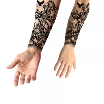 Sztuczny tatuaż krzyż z różańcem i gołębiem czarny