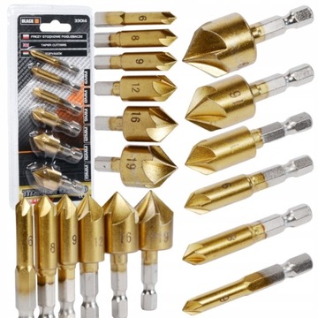 WIERTŁA FREZUJĄCE FREZY STOŻKOWE POGŁĘBIACZE 6-SZT