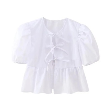 Spring Summer Girls Bow Tie-up Peplum Top Fashion