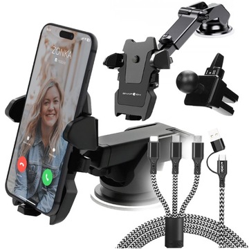 UCHWYT DO SAMOCHODU Z PRZYSSAWKĄ NA TELEFON DESKĘ KOKPIT SZYBĘ + KABEL 6W1